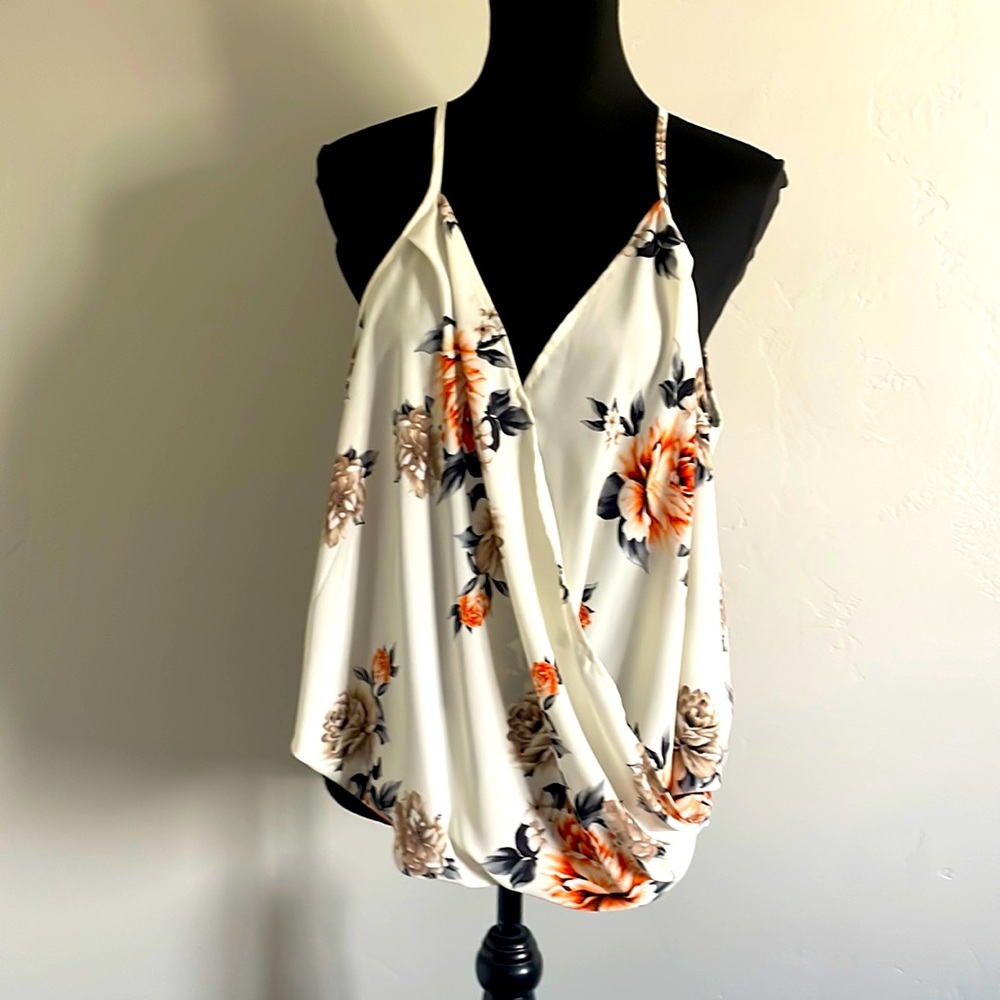 Floral cream XL layered spaghetti strap blouse